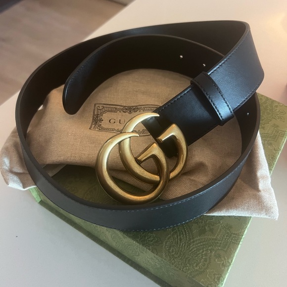 Gucci Marmont 2015 Re-Edition Wide Black Belt, Antique Brass GG. Size 90. - Picture 3 of 14